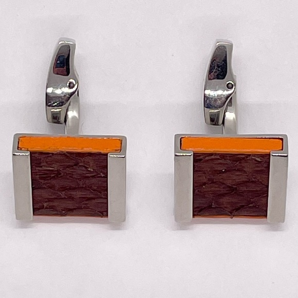 R|T by Robert Tateossian Cufflinks. Python Brown & Orange stainless Steel - NIB - Picture 2 of 16
